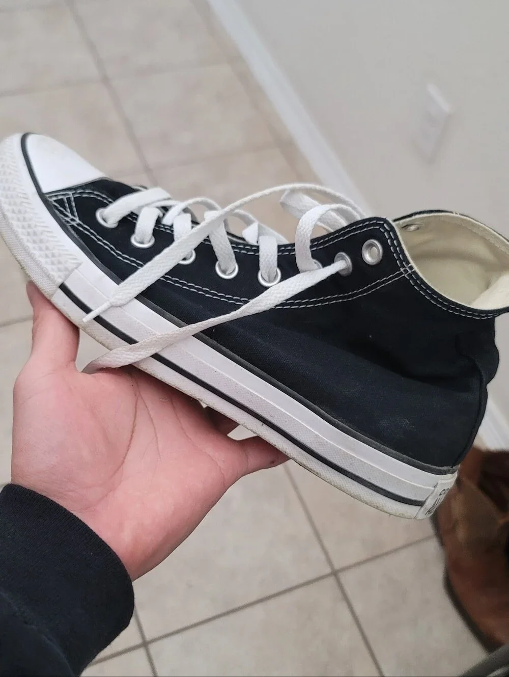Classic Black Canvas High-Top Sneaker with White Toe - Picture 4 of 9